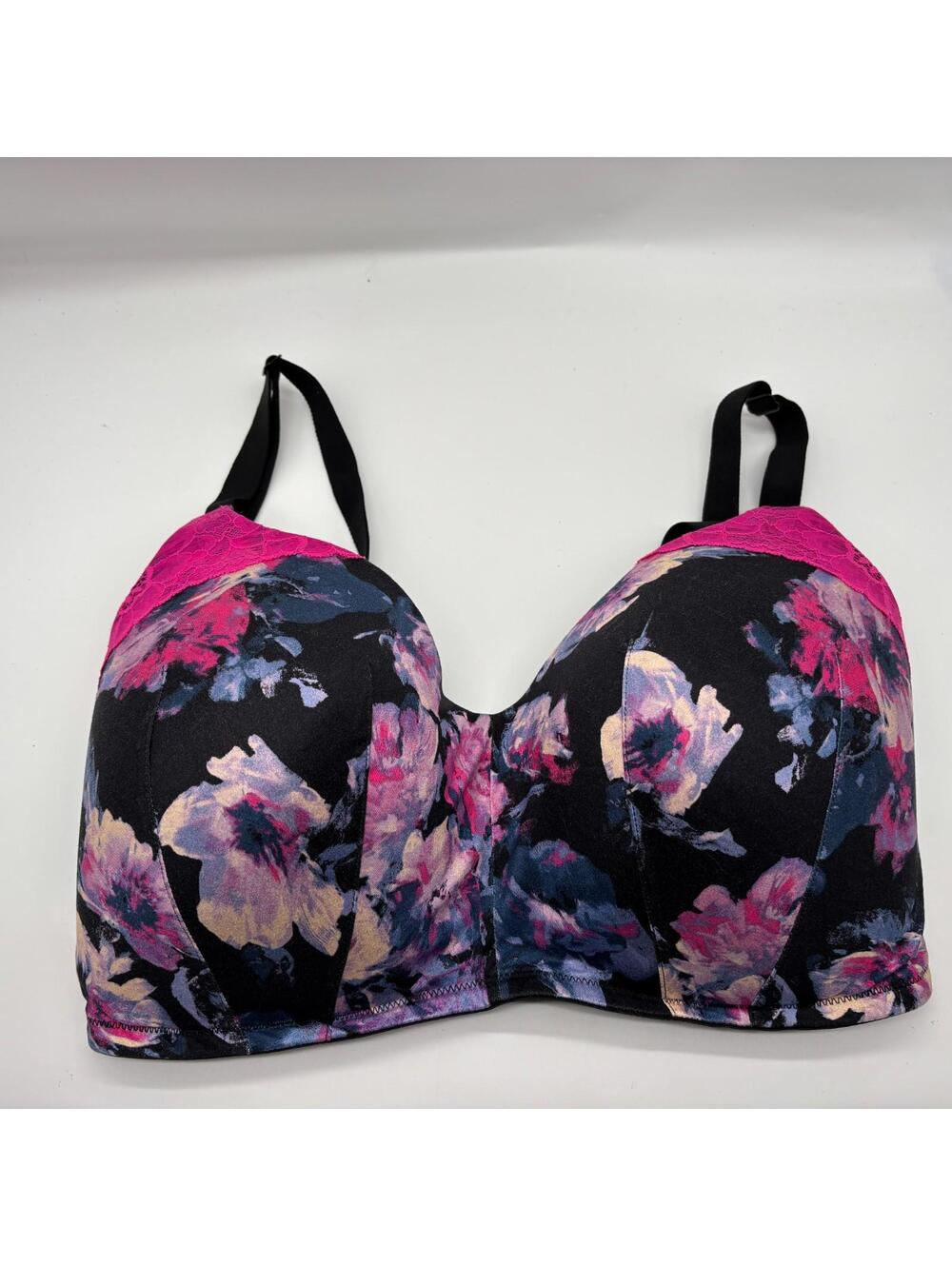 Cacique Bra Lightly Lined Full Coverage Plus Size 38H Black Floral No Wire